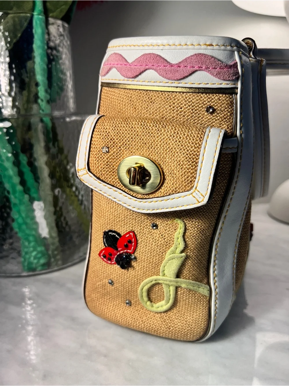 VINTAGE Coach RARE Y2K Leafy Ladybug Boxy Straw Tote Bag Limited Edition 4439 - Picture 6 of 17